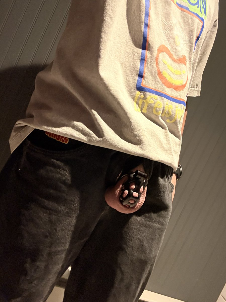 EMOCUCKBOI's tweet photo. Getting cucked while caged at work for the first time today was a bucket list score! Been leaking pre cum for hours now, enough that I have a wet spot on my pants 😂 #cuck #cuckold #chastity https://t.co/hRdrcQqvXV
