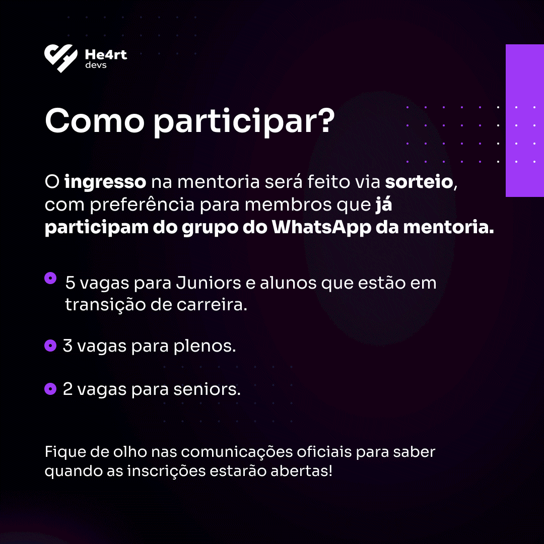 He4rtDevs's tweet photo. quer participar? preenche o formulário com todas as informações e o regulamento:
https://t.co/10vdhDqFGg
corre que as vagas são poucas!💜 https://t.co/AObbeoBUY8