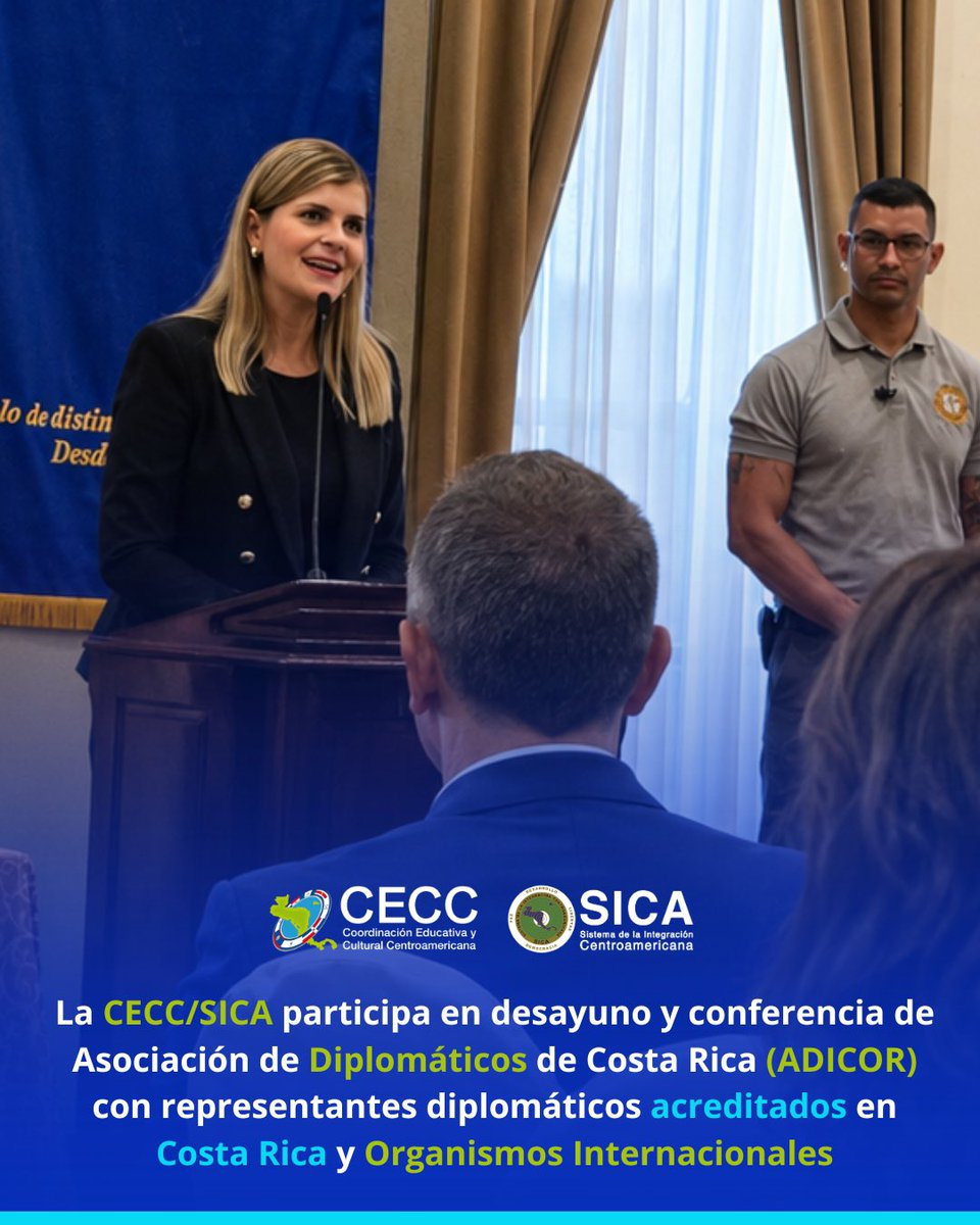 se_CECCSICA's tweet photo. La CECC/SICA tuvo el honor de participar en el desayuno-conferencia organizado por la Asociación de Diplomáticos de Costa Rica (ADICOR), realizado en el marco de su encuentro del mes de mayo, con la distinguida participación de la Presidente de Costa Rica. https://t.co/VnrgployIj