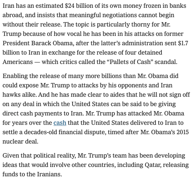 TVietor08's tweet photo. And that's in ADDITION to the release of ~$24billion in frozen Iranian assets, but the money would be routed through Qatar so Trump can pretend he didn't provide it. https://t.co/GcynSL77fV