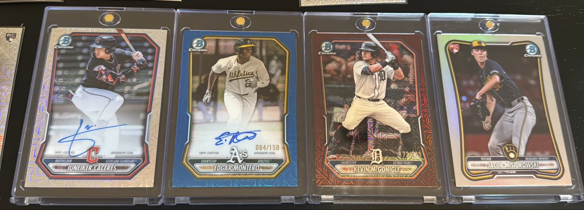 The_GreenLab's tweet photo. Some of the hits from 4 mega boxes 2026 Bowman @CardPurchaser 2 autos and a McGonigle /275 burgundy refractor (?) of note. I have zero idea how I did 😅 https://t.co/bz0Ca5J25H