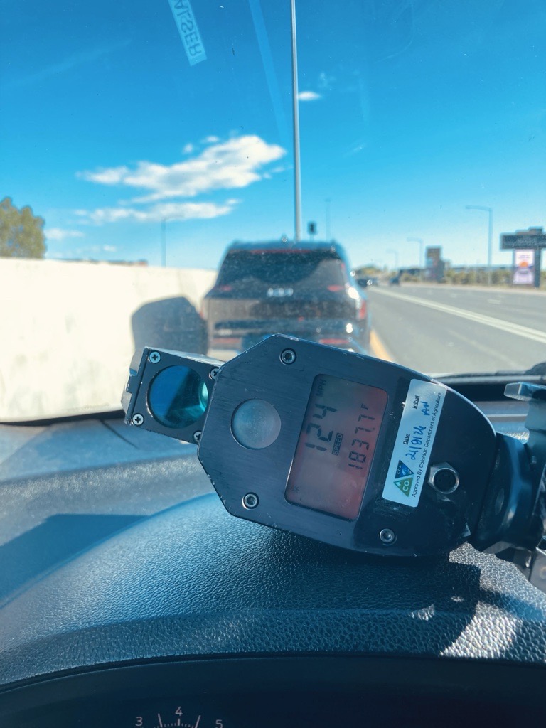 ThorntonPolice's tweet photo. Over Memorial Day weekend, the #ThorntonPD Traffic Unit teamed up with Colorado State Patrol and surrounding agencies for a high-visibility enforcement operation targeting speeding, reckless driving, and move-over violations on I-25.

Our officers contacted 81 drivers and issued 67 speeding tickets — and this driver thought 124 mph was acceptable. It's not. Speeding like this puts every person on the road at risk. It's dangerous and it won't be tolerated.

Slow down, move over for emergency vehicles, and make sure everyone makes it home.

#ThorntonPD is committed to making our streets and highways safer for everyone, and we'll keep showing up to make that happen.