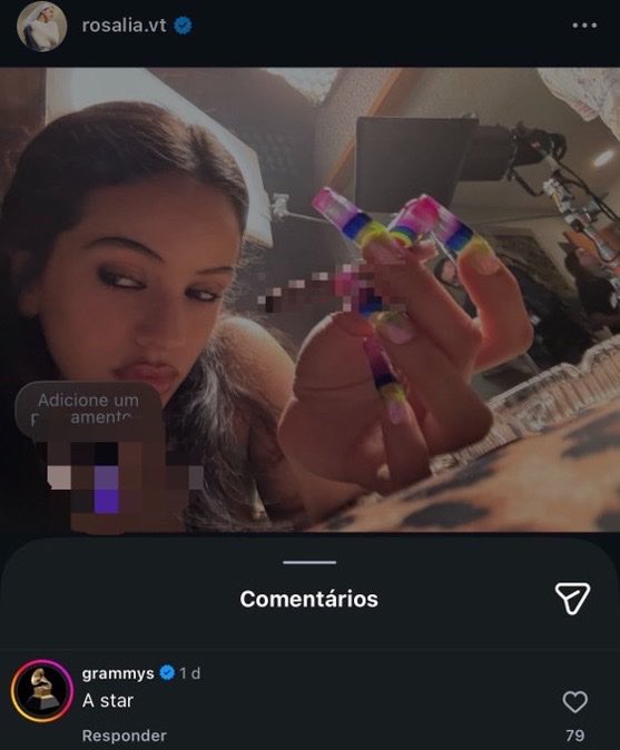 updaterosalia's tweet photo. The official profiles of the Grammy Awards and Latin Grammy Awards commented on ROSALÍA’s latest Instagram post. 👀 https://t.co/pxiXG991mJ