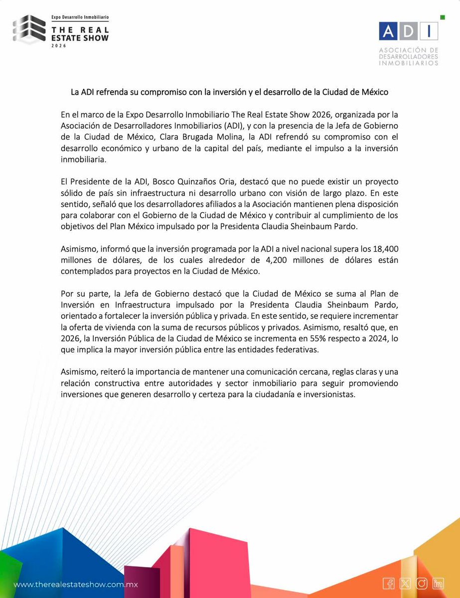 ADI_MEXICO's tweet photo. @ADI_MEXICO refrenda su compromiso con la CDMX para impulsar la inversión y el desarrollo ordenado. https://t.co/yqjKq6j8yC