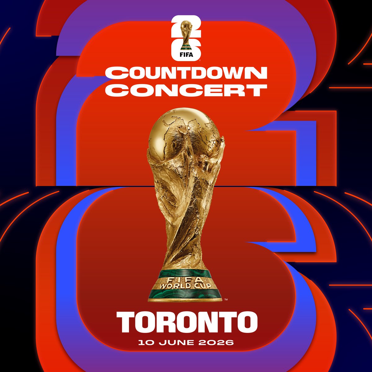 FIFAWorldCup's tweet photo. Toronto’s FIFA Countdown Concert lineup is here 🔥 

Featuring performances by Bryan Adams, Nora Fatehi ft. Sanjoy, Vegedream, and a special collaboration between AHI and Wyclef Jean. 

And this is just the beginning… 👀 #FIFAWorldCup