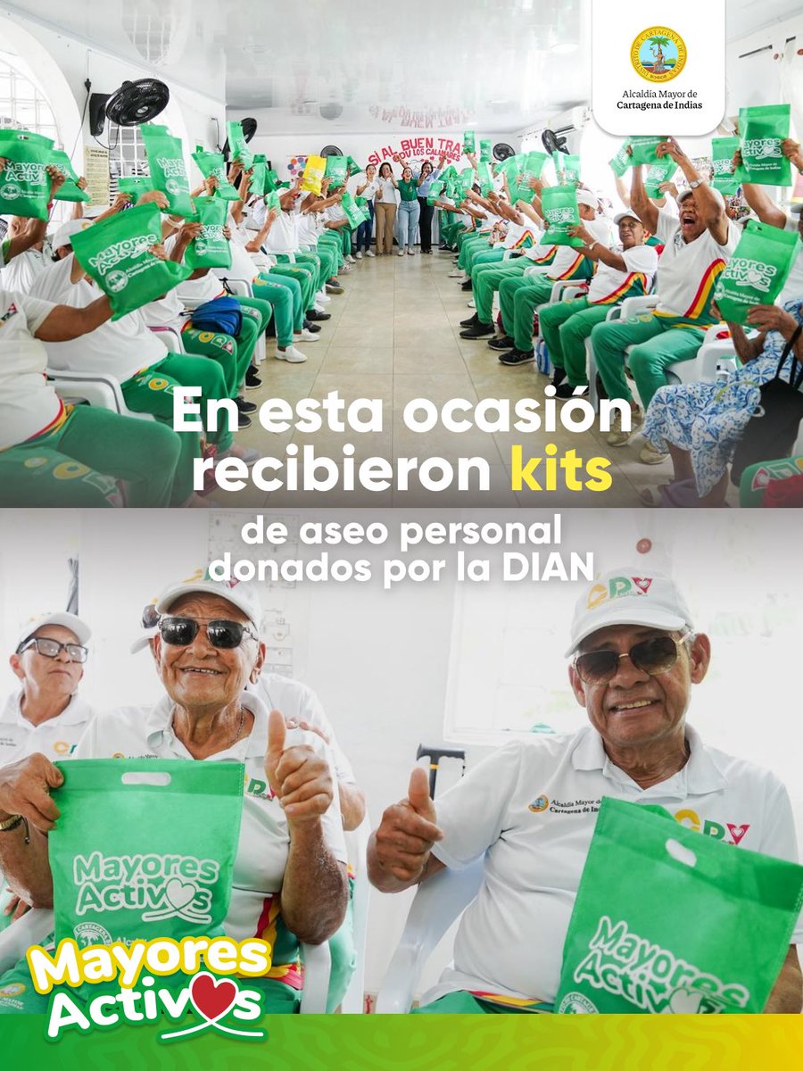 SecparCTG's tweet photo. 👵 Allí cuentan con alimentación y acompañamiento profesional en áreas como enfermería, psicología, nutrición y fisioterapia, entre otras, para aportar a su bienestar y calidad de vida. Además, recibieron kits de aseo personal donados por la DIAN. https://t.co/BRbW43I1sJ