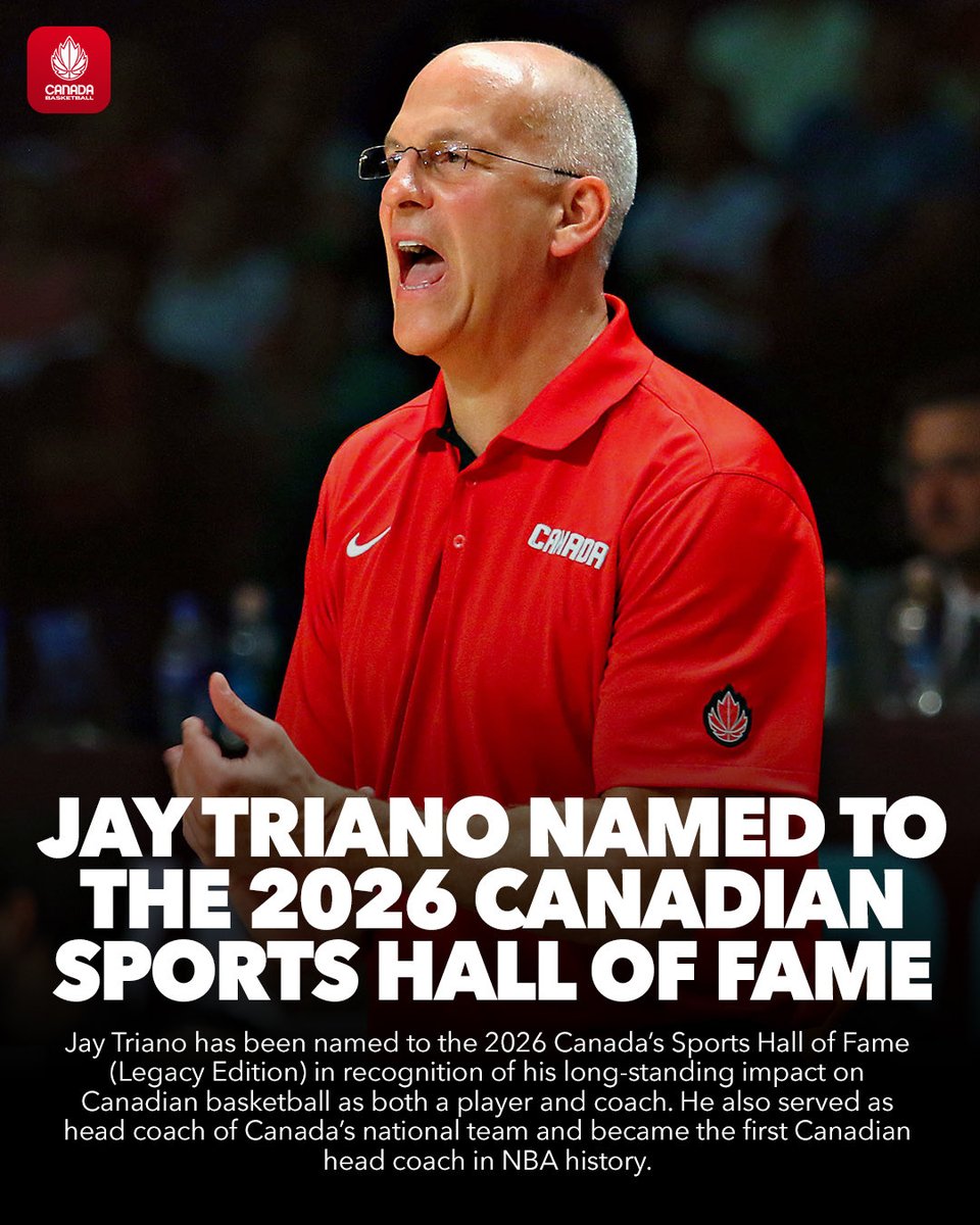 CanBball's tweet photo. Legend honoured 🫡

Canadian basketball pioneer Jay Triano named to the 2026 Canadian Hall of Fame (Legacy Edition) 🏆

—

Une légende honorée 🫡

Le pionnier du basketball canadien Jay Triano est intronisé au Temple de la renommée canadien 2026 (édition Légende) 🏆 https://t.co/yFUhni4o3p