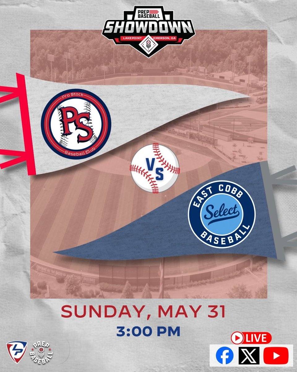 LakePointSports's tweet photo. .@prepbaseball Showdown broadcasts, 𝗟𝗜𝗩𝗘 from LakePoint Sports 

⚾ @643DPAthletics 🆚 @TNGProspects
📅 Saturday
⏰ 12:40 PM

⚾ @prostockbc 🆚 @ECBSelect_
📅 Sunday
⏰ 3:00 PM

🎙️ @coryjmccartney, @Avery_Hunt20 & @jackjmc07
📺 Facebook, X & YouTube

@PrepBaseballGA | @PrepBaseballTN | @PBTourney