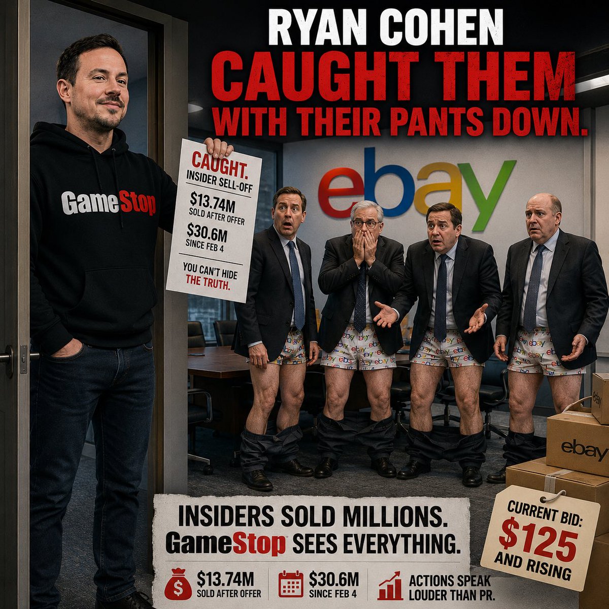 VannWilderr's tweet photo. @ryancohen offered eBay shareholders $125/share.

Since then?

eBay insiders sold $13.74M in stock.

Since Feb 4:
• $30.6M sold
• 308,052 shares dumped
• Avg sale price: $99.33

If eBay is worth MORE than $125…

why are insiders cashing out BELOW it? 👀 https://t.co/lKiV8fwqTh