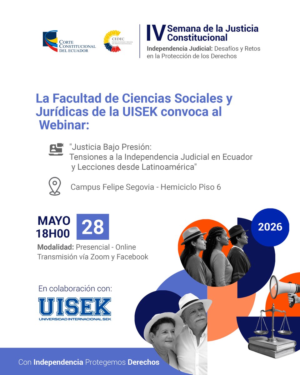 fcsj_uisek's tweet photo. EN ESTE MOMENTO: 
Nuestro 3er y último evento por la Semana de la Justicia Constitucional. 
Webinar: 
Justicia bajo presión: Tensiones a la independencia judicial en Ecuador y lecciones desde Latinoamérica.
Link: https://t.co/3Khqe1YCO8 https://t.co/ukWxnOxJAb