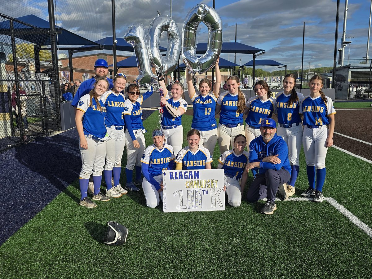 LCSDBobcats's tweet photo. Reagan Chalupsky - 100 career strikeouts! 

Congratulations 💙💛 https://t.co/b8Y9la0ayd