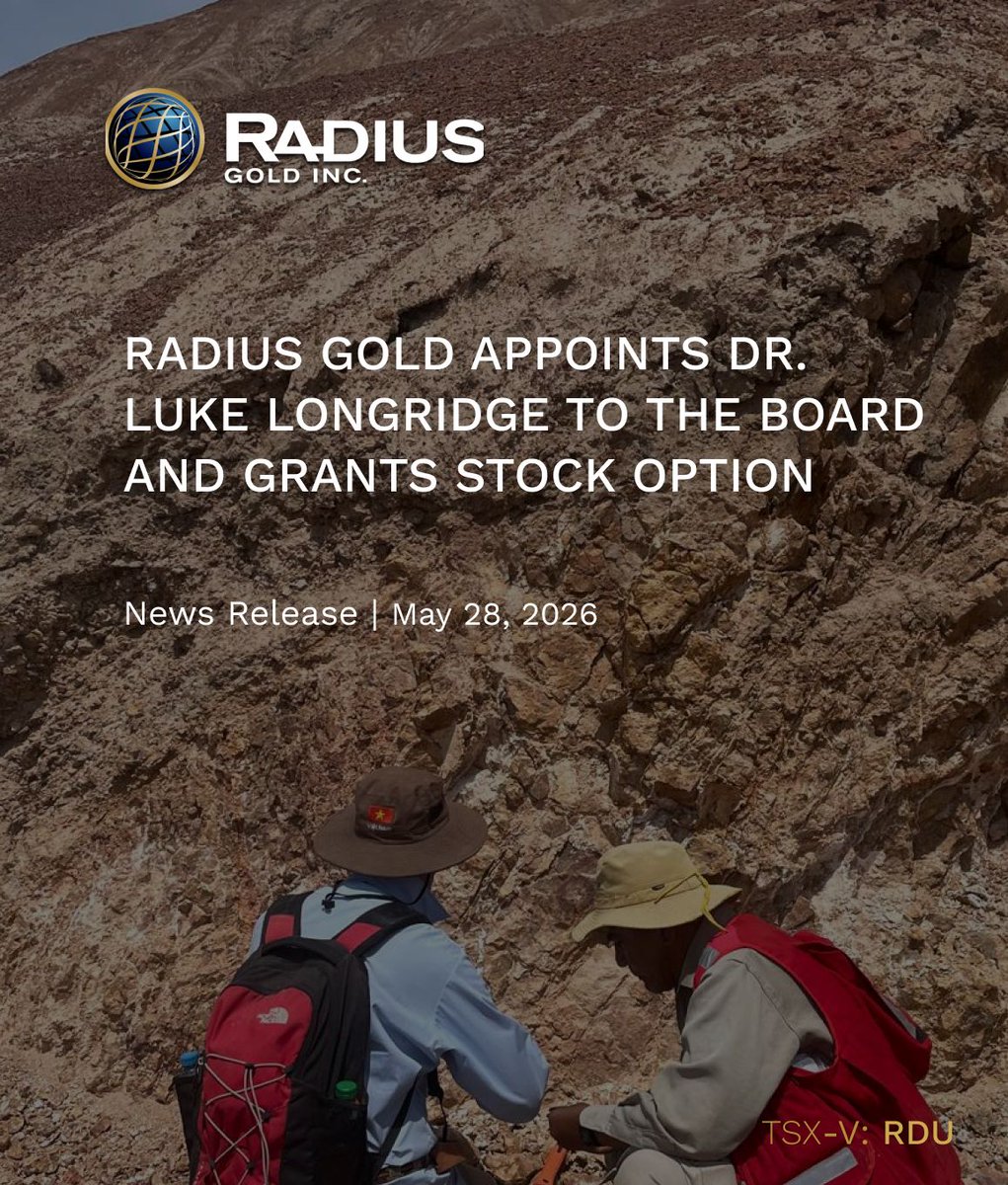 RadiusGold's tweet photo. And for the most recent news, Radius is pleased to announce the appointment of Dr. Luke Longridge to the Company’s Board of Directors, effective immediately. 

Read the full release here: https://t.co/U8qnPztkOb https://t.co/NQ08a6KdT2