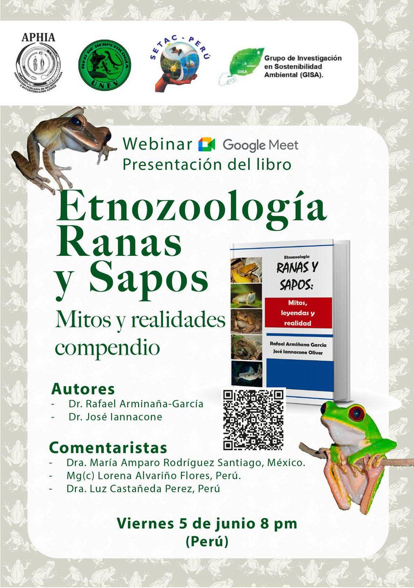 COPANEOINT's tweet photo. 🐸📚 ¡Les invitamos cordialmente a la presentación virtual del libro “Etnozoología: Ranas y Sapos. Mitos y realidades” 🌿✨
Los anfibios han acompañado a las sociedades humanas desde tiempos ancestrales, formando parte de mitos, leyendas, creencias populares y del conocimiento. https://t.co/ATdYwX0jLk