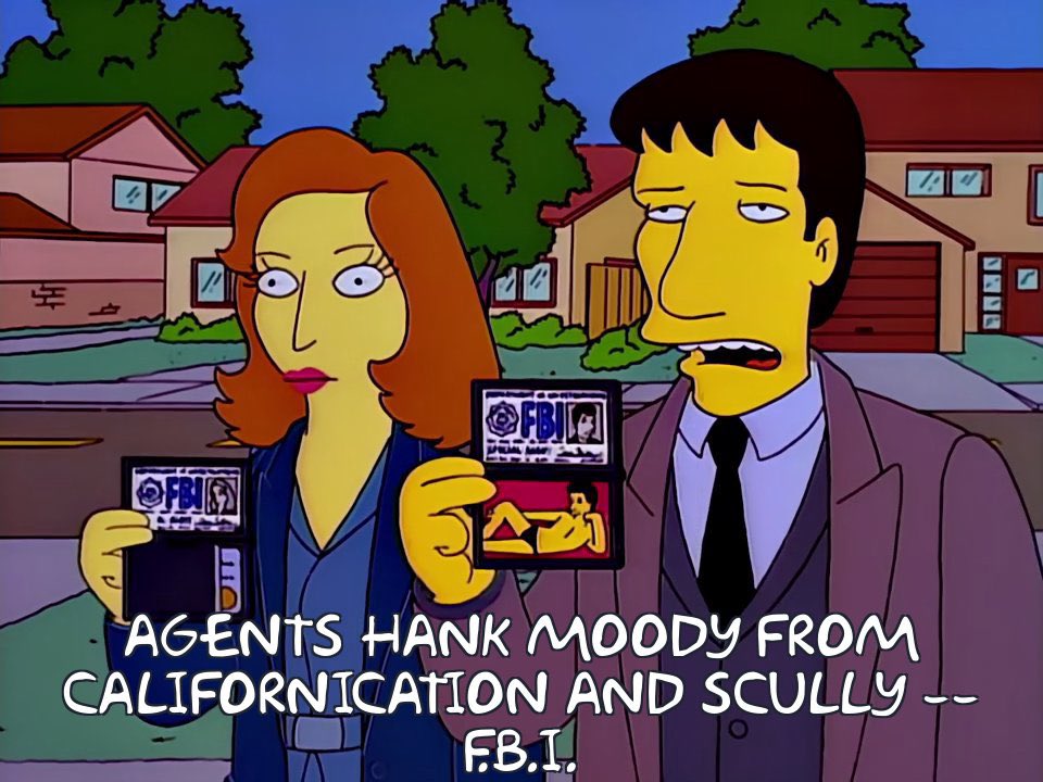 KeithTotp's tweet photo. The X-Files is on the telly, so I’m watching The X-Files. 
I believe you, Hank Moody From Californication. 
I believe you!
#ThousandsWouldnt https://t.co/DZB7M4kxzG