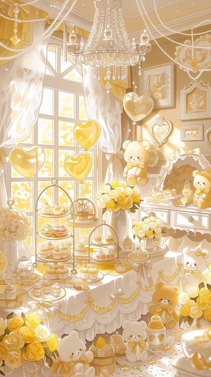 amari_AI_art's tweet photo. ( ϶’ᗜ’)϶＜スイートお茶会ルーム🧸✨

可愛いは正義🎀
���ィーセットやスイーツ、風船やお花をぎゅっと詰め込んだ、縦型配信向け背景素材です❣️
サイズを変えておはブイの背景にも🌟

🆗加工、商用利用
🆖プロフの固定を必読
#あまりのフリー素材 https://t.co/ZqdvfPanzY