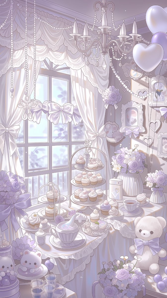 amari_AI_art's tweet photo. ( ϶’ᗜ’)϶＜スイートお茶会ルーム🧸✨

可愛いは正義🎀
���ィーセットやスイーツ、風船やお花をぎゅっと詰め込んだ、縦型配信向け背景素材です❣️
サイズを変えておはブイの背景にも🌟

🆗加工、商用利用
🆖プロフの固定を必読
#あまりのフリー素材 https://t.co/ZqdvfPanzY