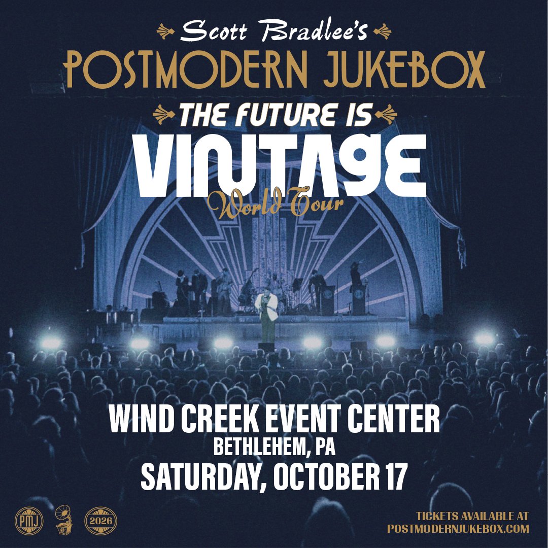 theWCEC's tweet photo. Postmodern Jukebox returns to the Wind Creek Event Center on Saturday, October 17th!

Experience today’s biggest hits transformed into classic jazz, swing, and big band arrangements performed by world-class musicians and vocalists.

Tickets: https://t.co/ykfTRpTjBF https://t.co/2miQRNgDXl