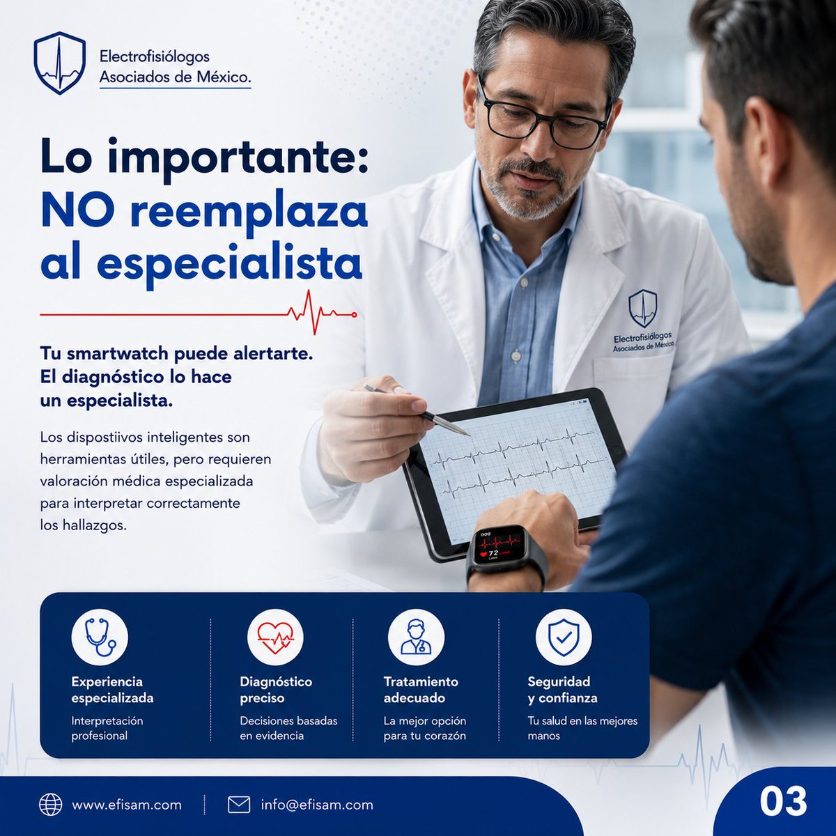 efisam_MX's tweet photo. Tu smartwatch puede ayudarte a detectar señales importantes… pero escuchar a tu corazón va más allá de una notificación.

#EFISAM #Cardiología #Electrofisiología #Arritmias #SaludCardiaca #Smartwatch #Corazón #MonitoreoCardiaco #FibrilaciónAuricular #TecnologíaMédica https://t.co/5wPl3Fb0oT