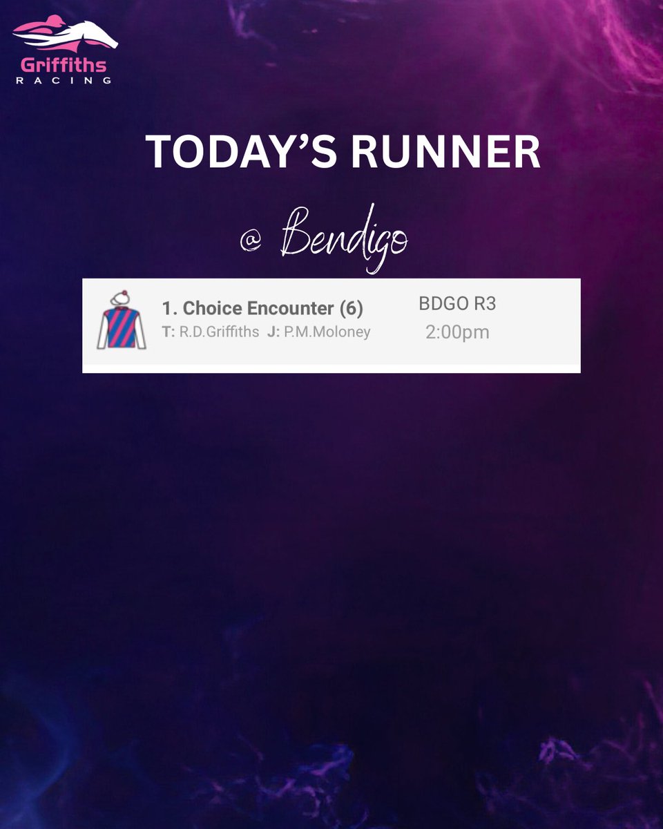 GriffithsRacing's tweet photo. Today’s Runner at Bendigo 🐎 https://t.co/BUYOTP5EPk