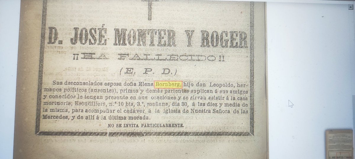 TeresaCodines's tweet photo. @ricard_bru el que anomenem primer galerista de Barcelona Josep Monter he trobat la esquela És de la any 1886. https://t.co/jvd8bgoxyy
