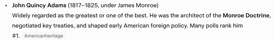 ZephyrViews's tweet photo. @OldeWorldOrder I'm a big Marco Rubio fan, and he has more years to refine his record and legacy as Secretary of State.

Per Grok, here's a key member of the competition (along with Thomas Jefferson, who helped define the role): https://t.co/lsG3ZLQHsc