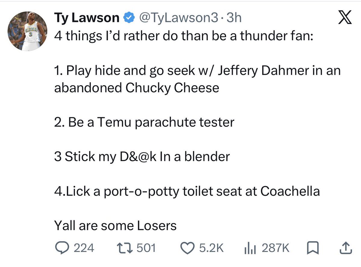 LakeShowYo's tweet photo. Ty Lawson does NOT like the Thunder 💀 https://t.co/LTe7XcisrC