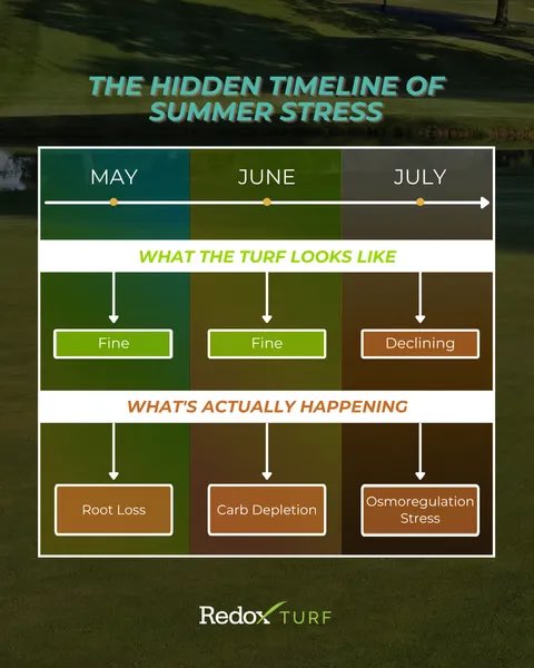 redoxgrows's tweet photo. Every summer, the same thing happens. Greens look great in June — and then July arrives and suddenly you're managing decline instead of performance. Here's the thing: heat stress damage starts weeks before you ever see a symptom. Root mass loss, carbohydrate depletion, compromised osmoregulation — it's already happening while the turf still looks fine.

The good news? There's a pre-summer window to get ahead of it. Todd Scott breaks down the physiology and a 4-step protocol that protects your greens before the heat takes hold.

Worth a read before June gets away from you 👇
https://t.co/gfUk3yOZfp