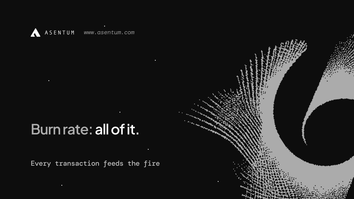 Asentum's tweet photo. The Asentum fee market was modelled on EIP-1559 with one key difference: there's no partial burn. 

100% of the base fee is removed from circulation on every transaction. Validators earn tips. The rest disappears.
https://t.co/rBNXaXqXE8 https://t.co/OB71LzVsf0