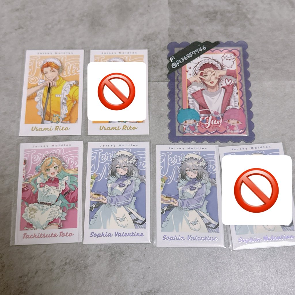 Pi36957746's tweet photo. 𓊆交換𓊇にじさんじ Jersey Maidtes メイド ランダムフォト風カード フォトカ

譲╎ 画像❶

求╎ 画像❷、又は定価

1部友人分です

✧後日都内〜千葉方面手渡し、郵送(2〜)

✧上段は交換の場合、下段紫同数以上含む比率違いのみ。譲渡の場合全てまとめてのみ
✧当方分含むお取引最優先 https://t.co/nxbgFAJoc0