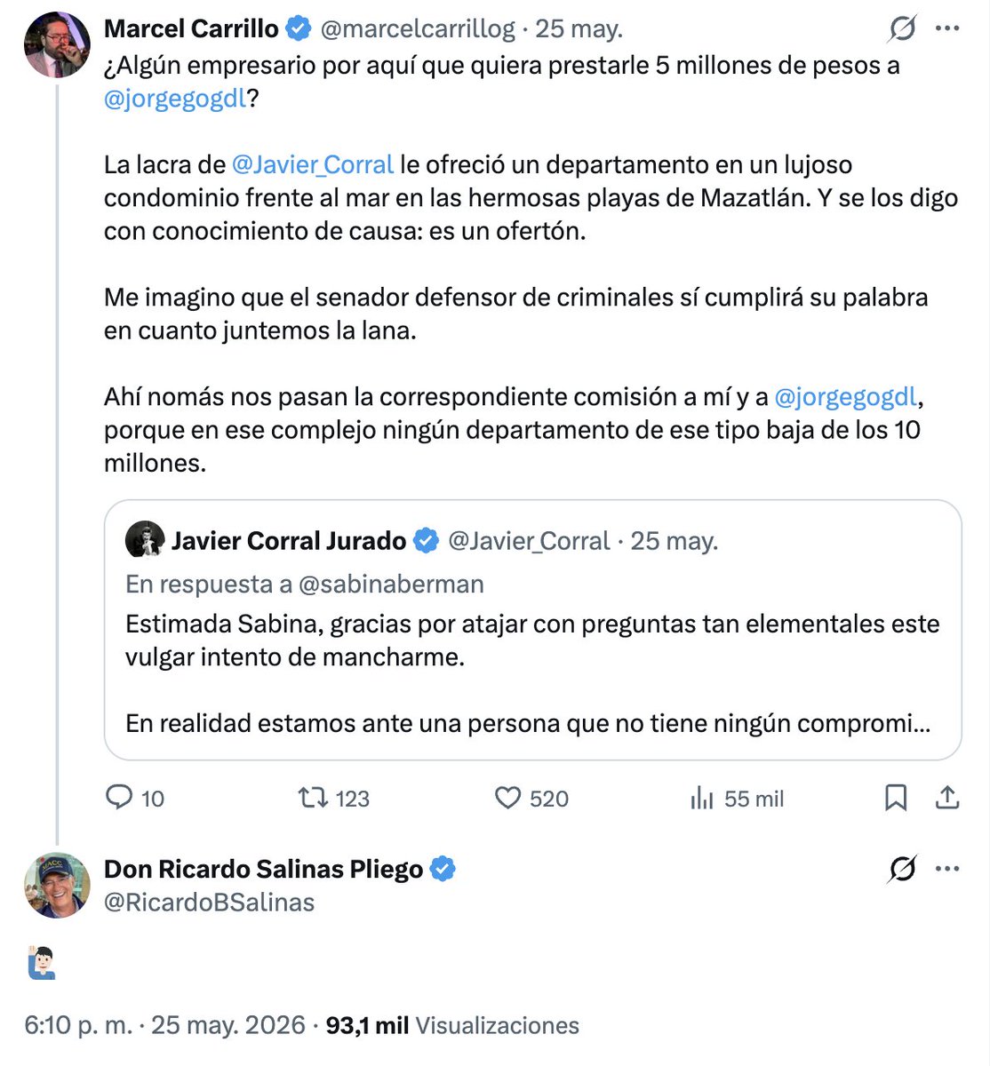 CivicosMx's tweet photo. Ya le descubrieron al senador, Javier Corral, su cuenta de BBVA con 98.6 millones de pesos de los recursos públicos que desvió cuando fue gobernador de Chihuahua y si villita de 10 millones en mazatlán https://t.co/HG8NCBk96y