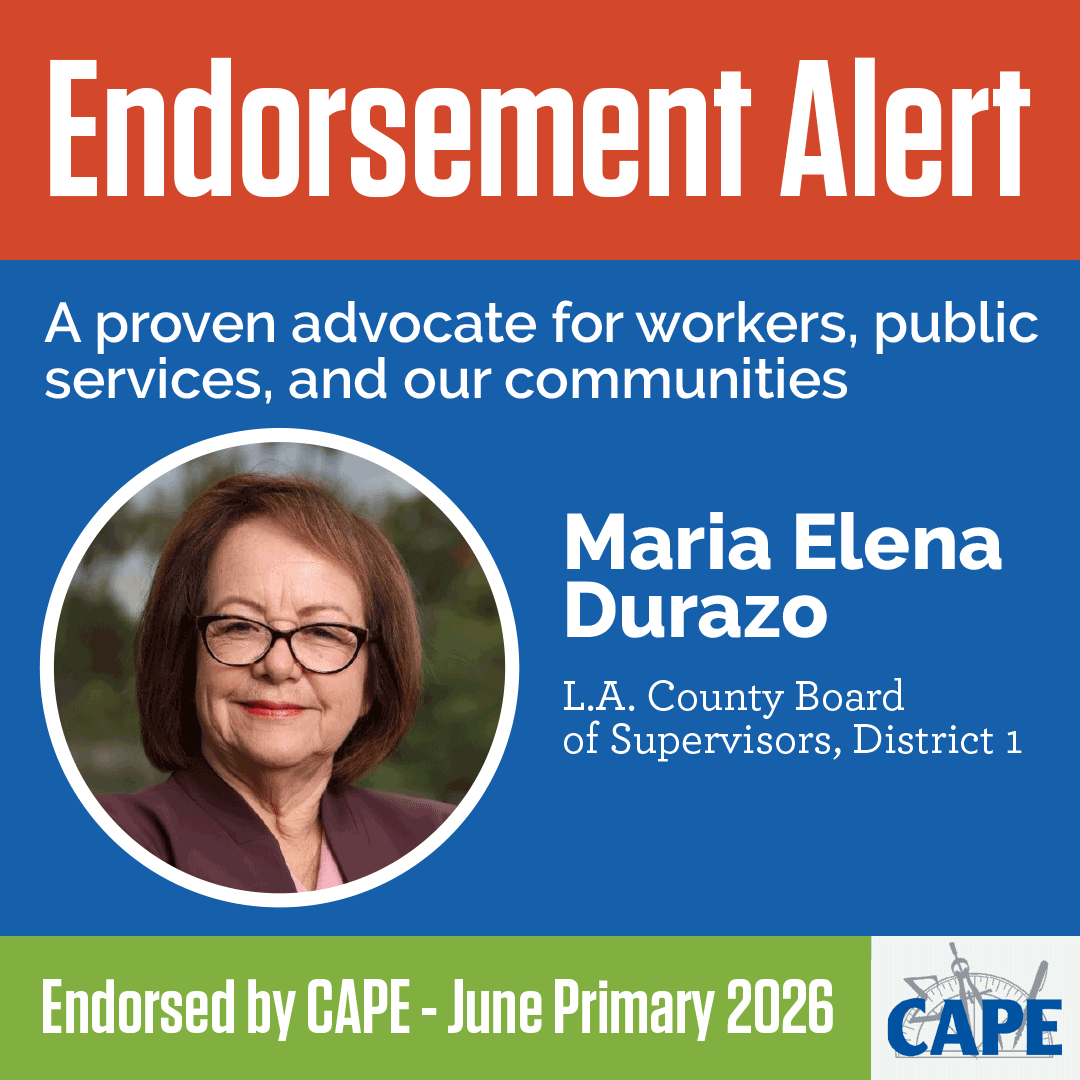 CAPEUnion's tweet photo. CAPE proudly endorses @MariaEDurazo for LA County Board of Supervisors! A lifelong labor leader and champion for working families, Maria Elena has always shown up for workers when it counts. Election Day is Tuesday. Find your polling place at https://t.co/8GJ0I5x0uh. https://t.co/wyT6vlljys