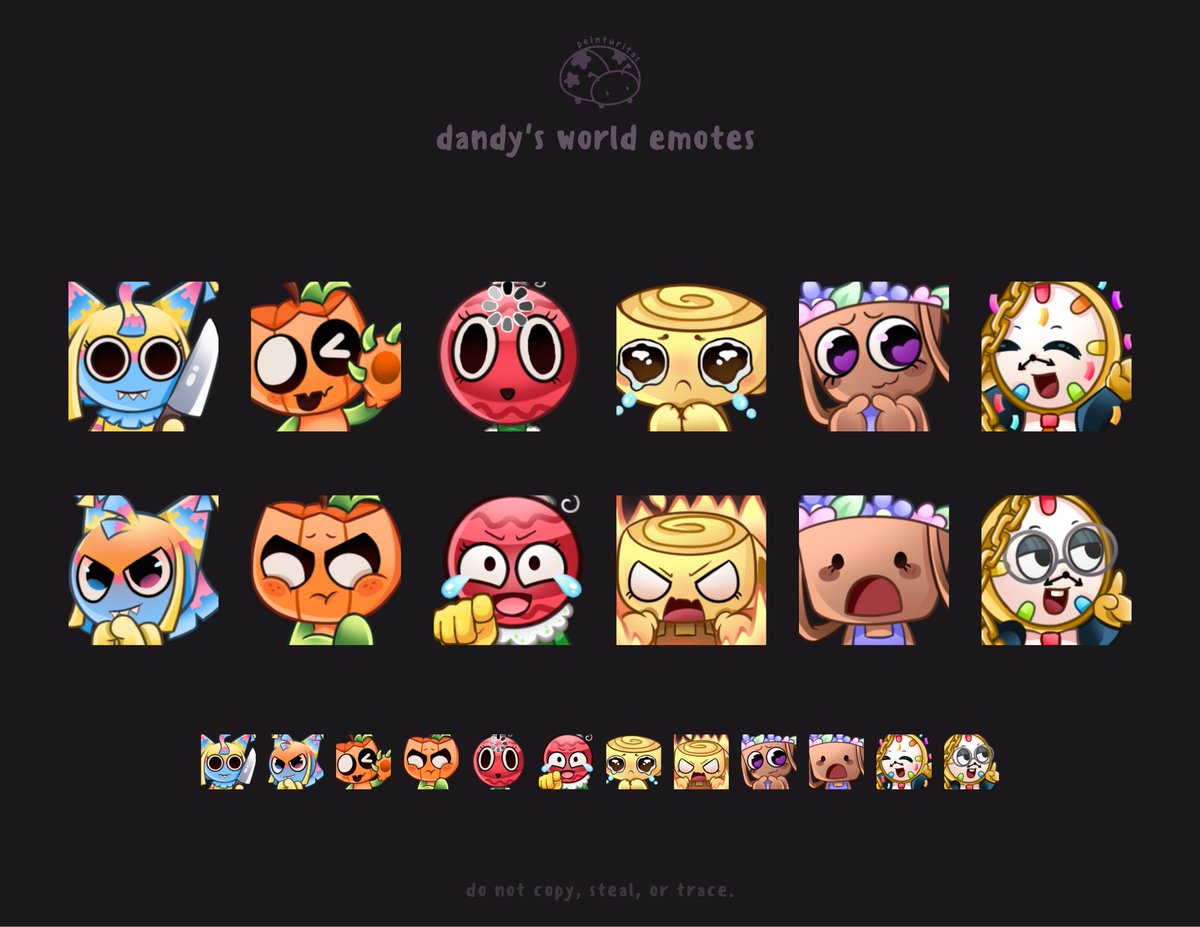 pointuritas's tweet photo. some premade dandy’s world emotes:D
link in the replies!
#dandysworld #twitchemote https://t.co/kDJdaz2jHZ