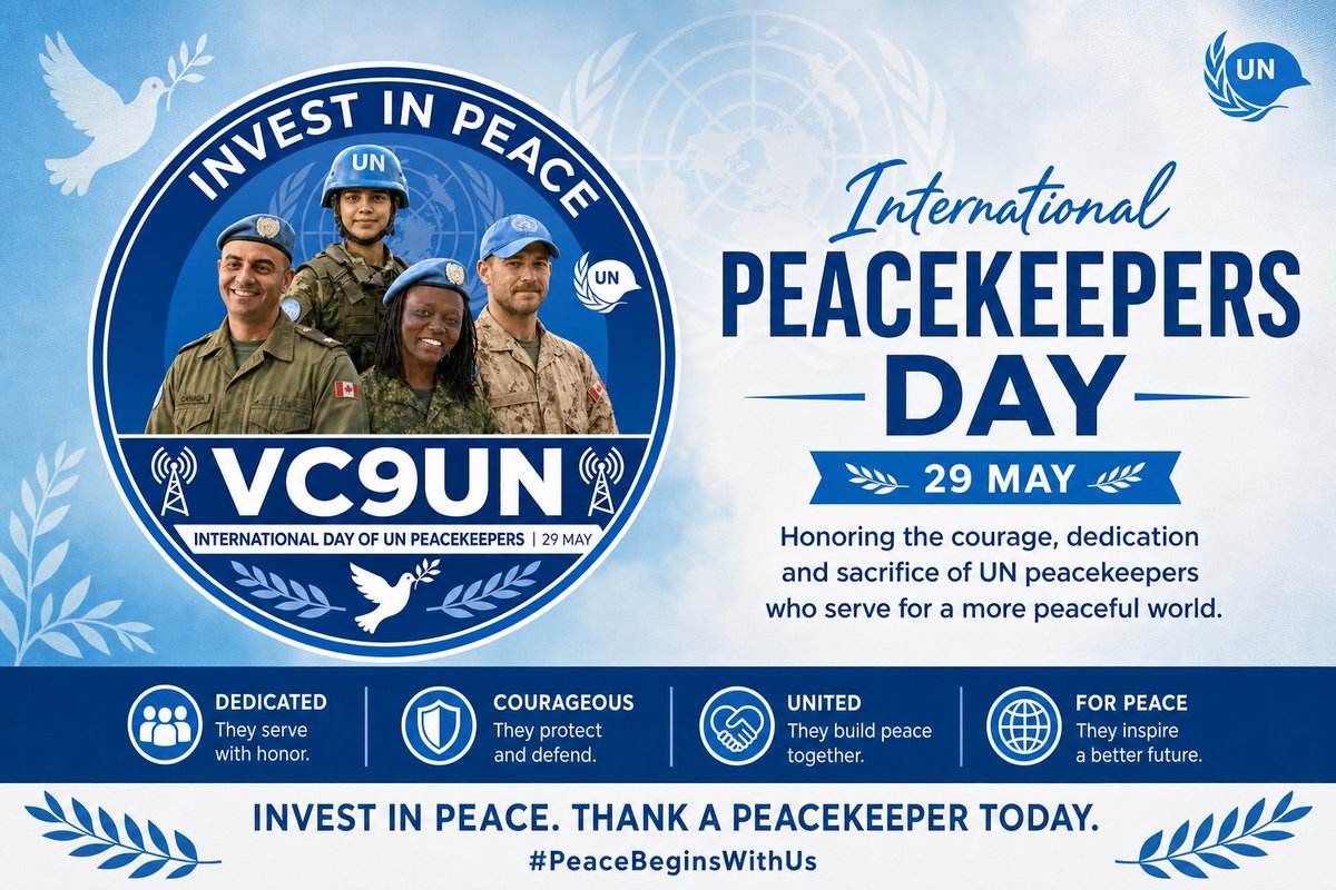 RACTWEETS's tweet photo. Keep your ears open for VC9UN, celebrating the International Day of UN Peacekeepers!

Soyez à l'écoute pour VC9UN, honorant la journée internationale des casques bleus de l'ONU!

https://t.co/fBB2scNE85 https://t.co/AwDZlEyxx7