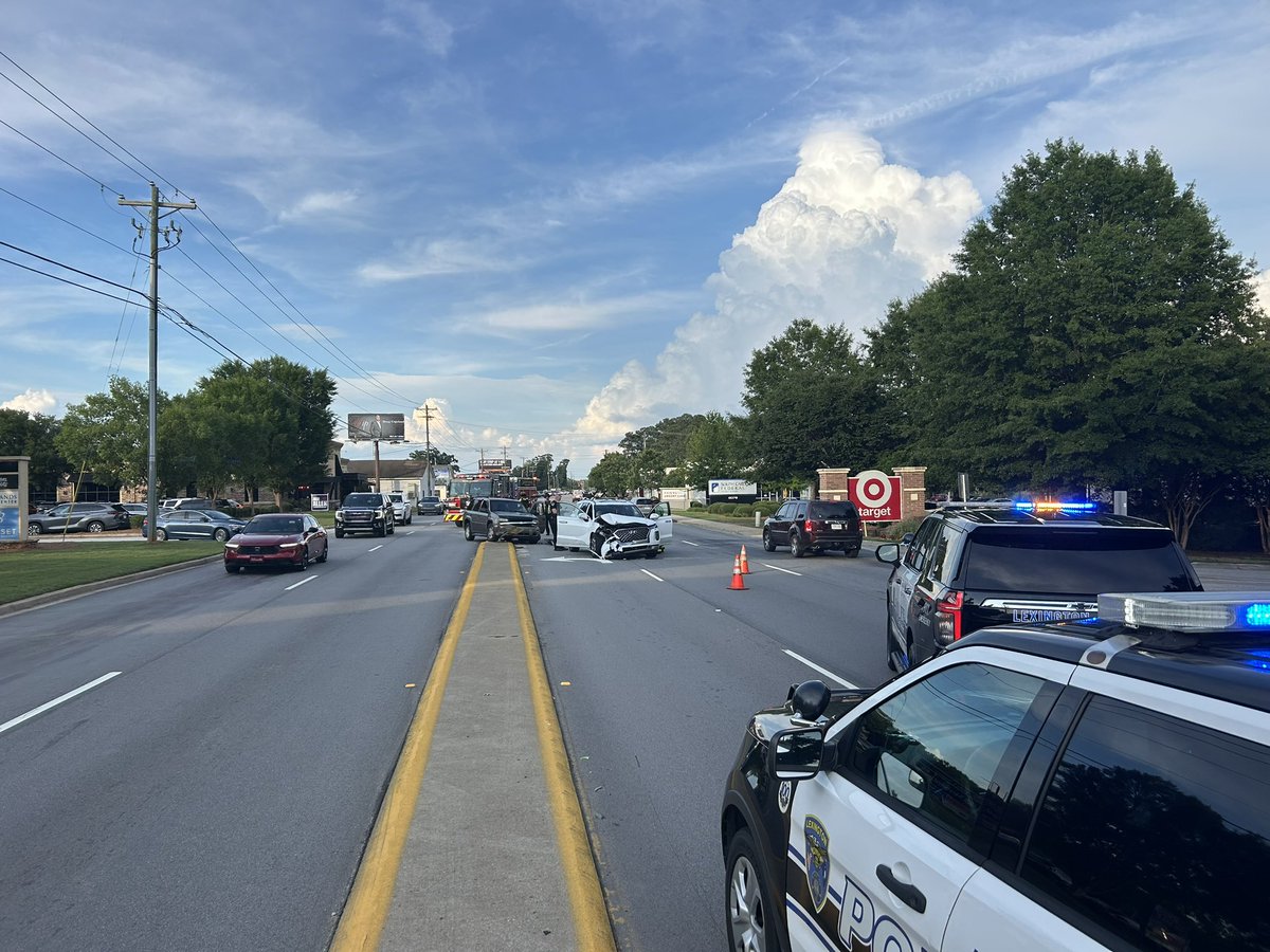 LexingtonPD's tweet photo. TRAFFIC ALERT:  Use caution as you travel in the 5100 block of Sunset Boulevard in front of the Target. One inbound and one outbound lane are currently blocked due to a two vehicle collision. Emergency personnel are on scene. https://t.co/fGVqL2l7IF