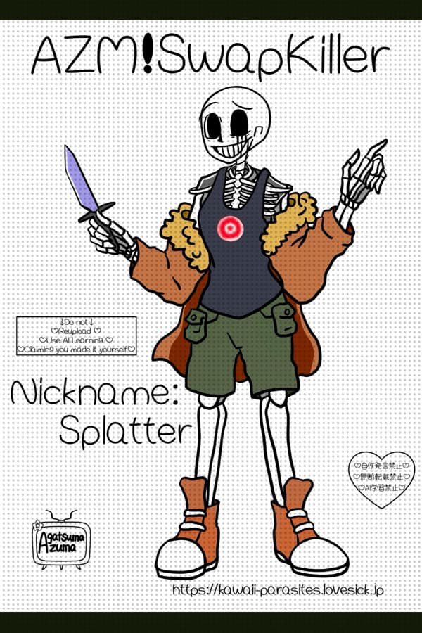 KawaiiParasites's tweet photo. AZM!SwapKiller
https://t.co/V4bkHErI7b
マイテイクのswapkiller、自作AUガイドラインです。
先日擬人化デザイン更新に伴い、規約を追加しました。
公式megaloに関する規約もある為、お目通しお願いいたします。
#AZMSwapKiller #undertaleAU #swapkiller #underswapAU https://t.co/BRgVrz1SDx