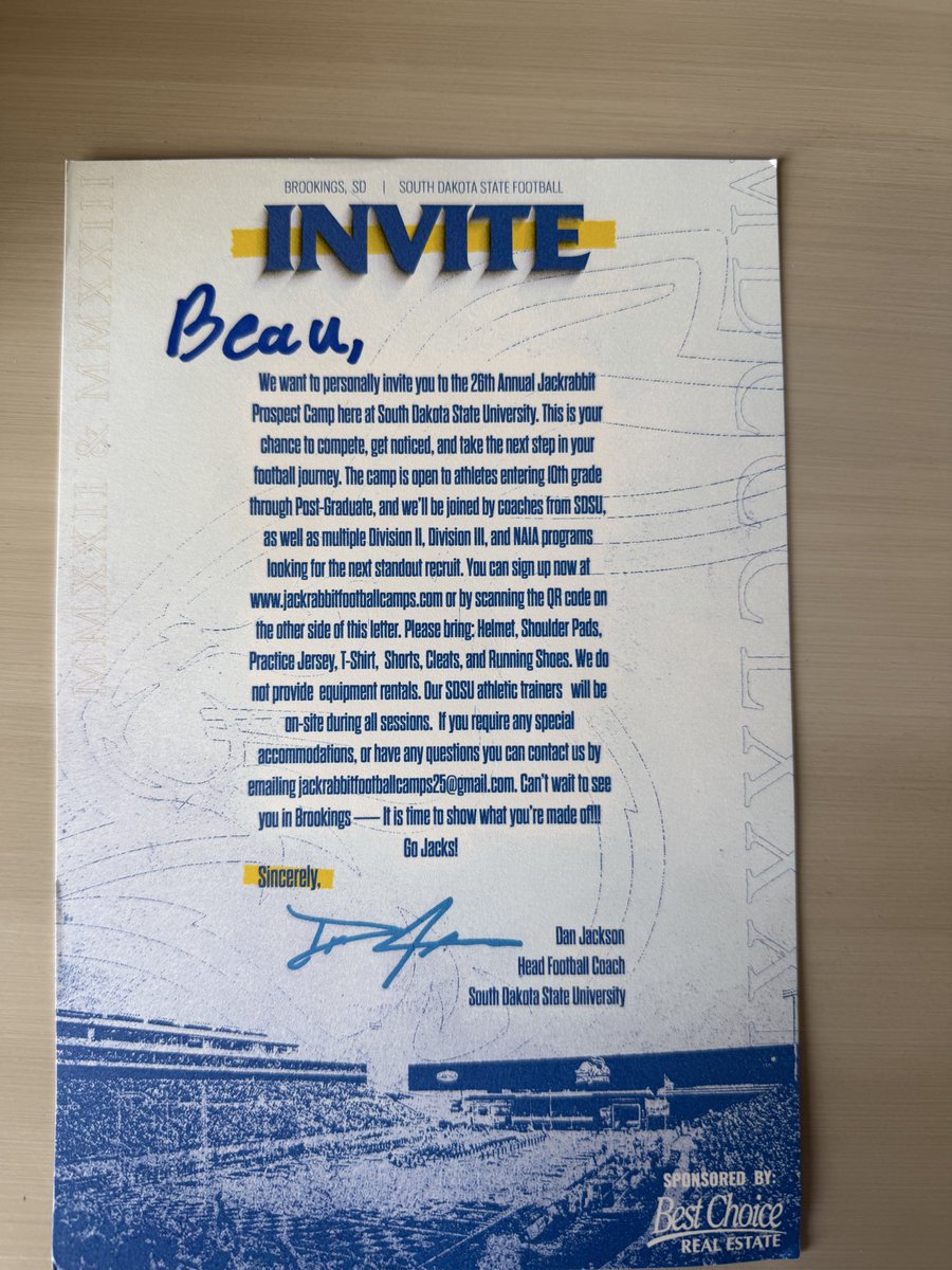 beau_wheel8's tweet photo. Thank you @CoachDtjackson for the camp invite!!    
@GoJacksFB 
@hawkfb_bhs 
@levi_wesche https://t.co/1rWNlD3Rce