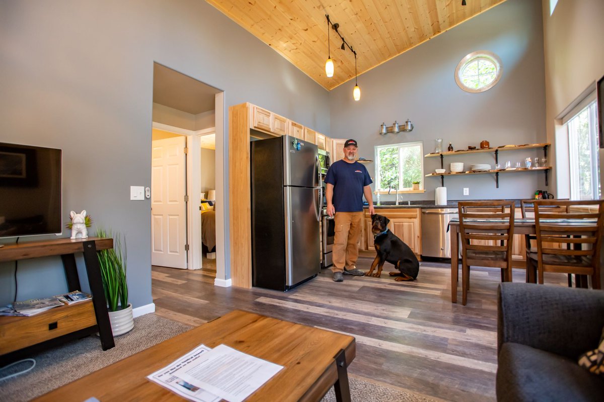 TinyHouseTalk's tweet photo. Rodney + Marcel turned a 24×24 shed kit into a 2-bedroom Alaska cabin. 576 sq ft + a 240 sq ft covered porch. Named after their dog Bobby.

Proof you can build it small AND right.

https://t.co/ZPdkAZPiJa https://t.co/9dUA8l9RTc