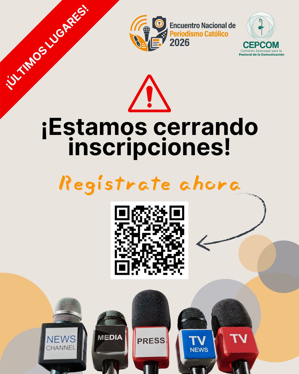CEPCOM_CEM's tweet photo. El Encuentro Nacional de Periodismo Católico 2026 está por comenzar… y tú no puedes quedarte fuera. 🎤🗣️

⏳ Las inscripciones están por cerrar.
📲 Súmate a quienes están transformando la comunicación y el periodismo en la Iglesia.

Inscríbete aquí. 👉 https://t.co/GX38tc03E3 https://t.co/cO9c07NUgW