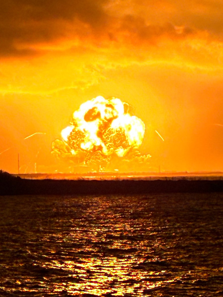 NbergWX's tweet photo. The Blue Origin rocket explosion has shook homes, rang doorbells, and in some ways felt like a mini earthquake, and looked like a nuclear fireball on the Space Coast Thursday evening.

The 320+ foot tall rocket is one of the largest rocket explosions in U.S. history. It was fully fueled of liquid oxygen and liquefied natural gas.

📸: Devin Orourad