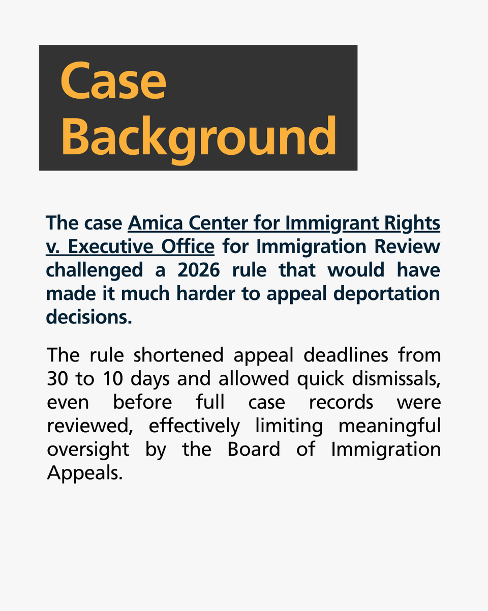 SAAPRIChicago's tweet photo. A federal court blocked parts of a proposed immigration rule that would have shortened deportation appeal deadlines and fast-tracked dismissals before full case review.

Read the full update: https://t.co/6i8N6qmWpq https://t.co/hQ4Lxh5ZwL