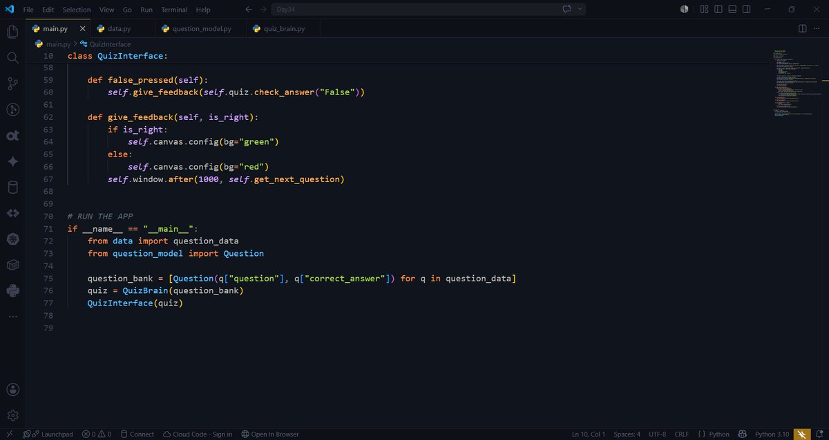 akoi_patrick's tweet photo. Day 34/100 of #100DaysOfPython 

✅ Built a full GUI Quiz App with Tkinter!

True/False questions with instant feedback and score tracking.

Dazzling ! 🧠✨
#100DaysOfCode #Python #Tkinter https://t.co/vvM0H138jy