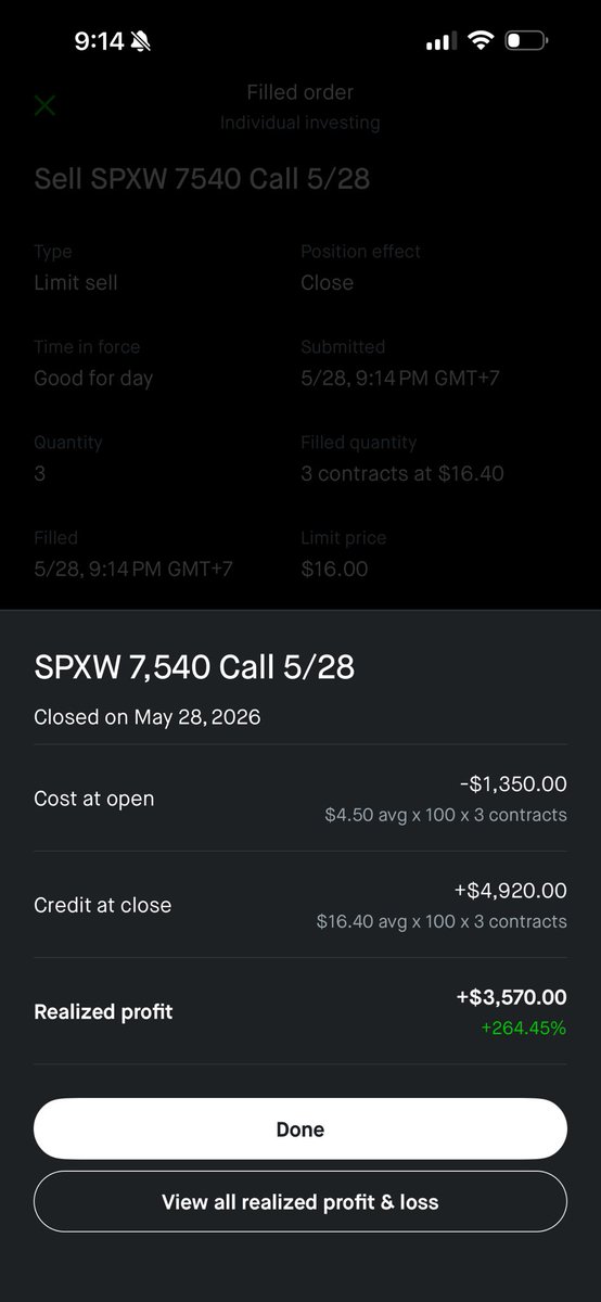 zzarobe's tweet photo. My very first multi-bagger 0DTE $SPX 
Thank you @itsrishabh for amazing callout, literally 3 minutes after “incoming FU•K YOU GOD CANDLE” it 💥.
Made up my loss from my $P bag 🤣 https://t.co/rcBnBBHF1g