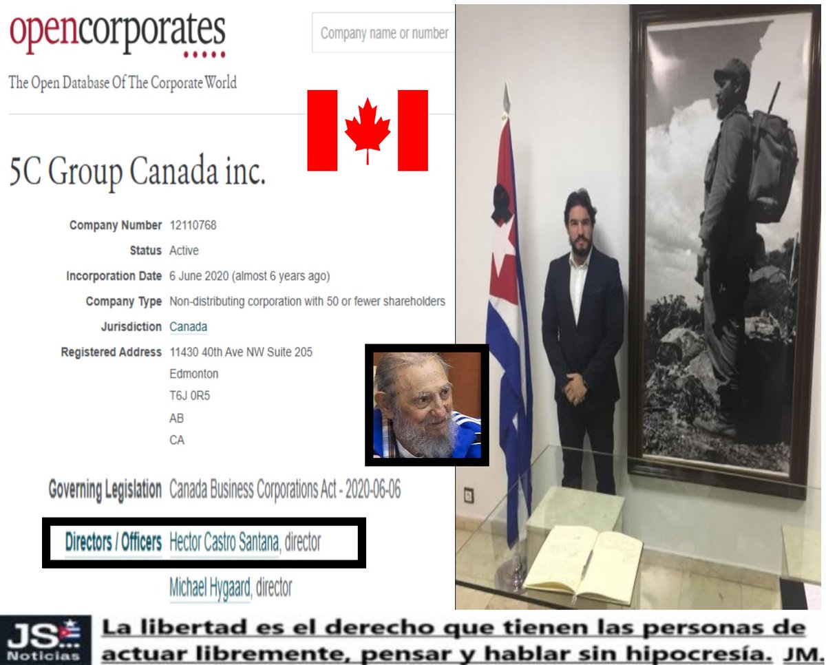 joankelincuba's tweet photo. Otra empresa del ecosistema de la dinastía Castro.
5G Group Canada Inc. Canadá..
Hector Castro Santana: sobrino nieto de Fidel Castro.
Y tú, que defiendes la Revolución solo tienes hambre y miseria. Esto es lo que hay que defender??? https://t.co/RDRNdLJmxO