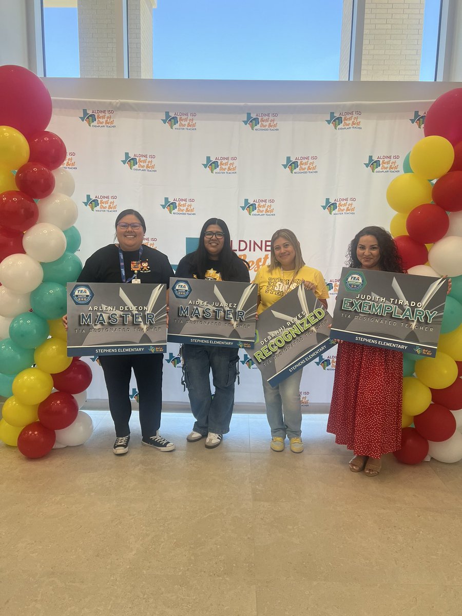 StephensES_AISD's tweet photo. Hard work pays off! We are so proud of Mrs. Deleon, Mrs. Juarez, Mrs. Reyes, and Mrs. Tirado for achieving their TIA ratings. Also they are all Aldine graduates.#productsofAldine @Arcos1968 @ImTorres86 @LikitiaJohnson @maty_orozco @AldineISD https://t.co/NL8F7Z1XhE