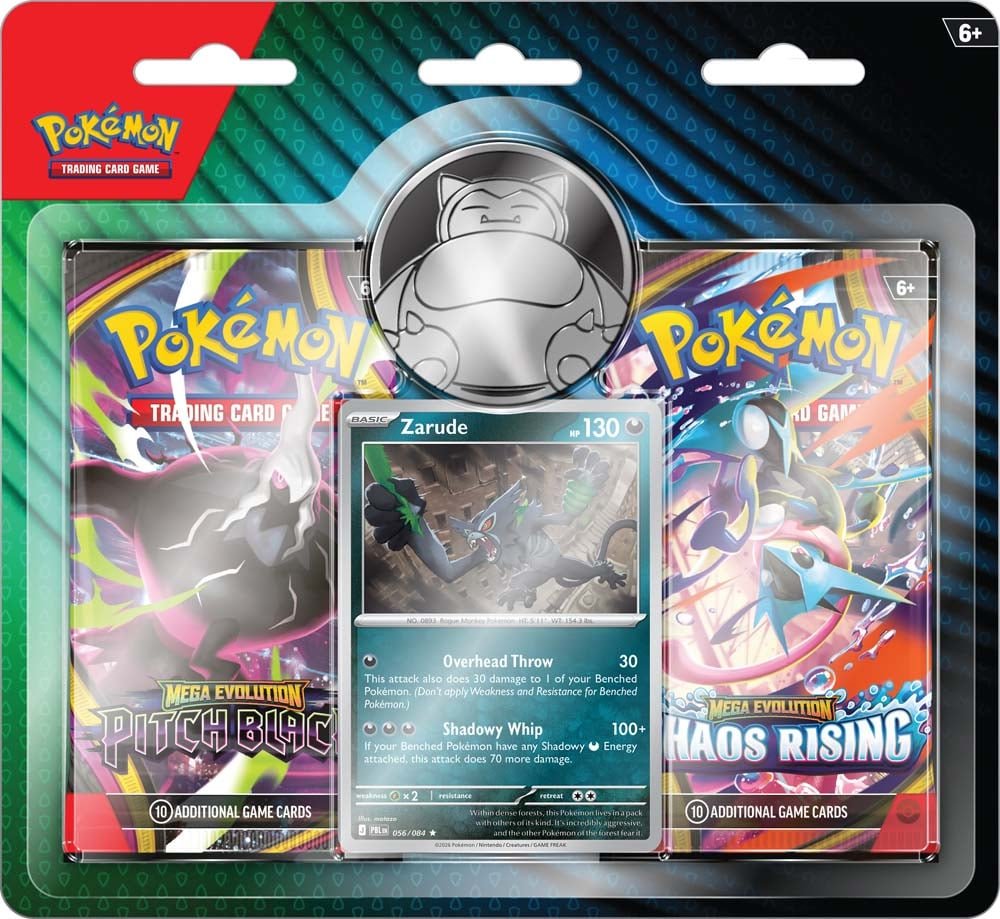 PokemonRestocks's tweet photo. First look at New Zarude 2-Pack Blister Releasing in August! 💫

Retail price is $9.99 and includes Pitch Black and Chaos Rising booster packs.

We'll post when preorders are available! 
#Pokemon #PokemonTCG https://t.co/Lgw7KPxclG