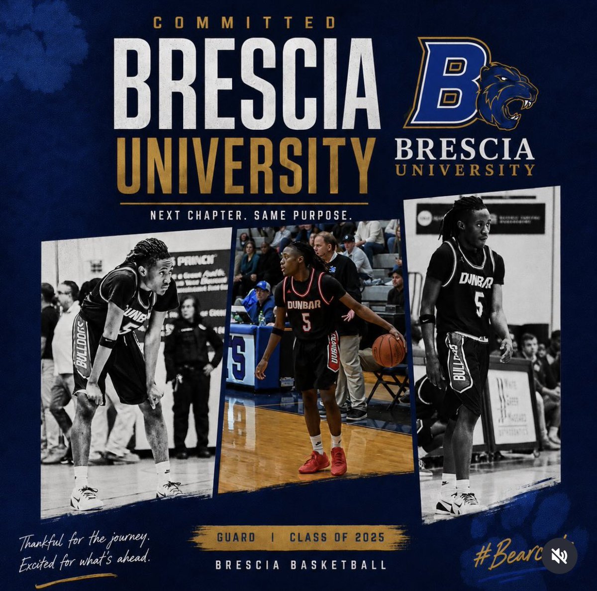 RealCoachQ's tweet photo. Congratulations to Tay Blevins on his commitment to Brescia! Tay had a strong Senior season for us at Dunbar and is an awesome young man! https://t.co/39E0itNda6