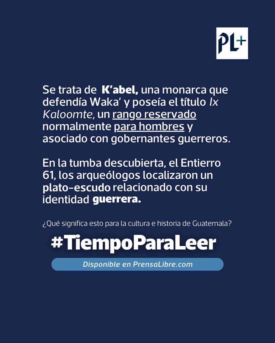 prensa_libre's tweet photo. #TiempoParaLeer  ✨ K’abel fue una monarca maya con un título reservado comúnmente para hombres y asociado con gobernantes guerreros.

El hallazgo de su tumba en Petén abrió nuevas interpretaciones sobre el poder femenino en la civilización maya.

Léalo en Prensa Libre 📚 https://t.co/874SOHndeB