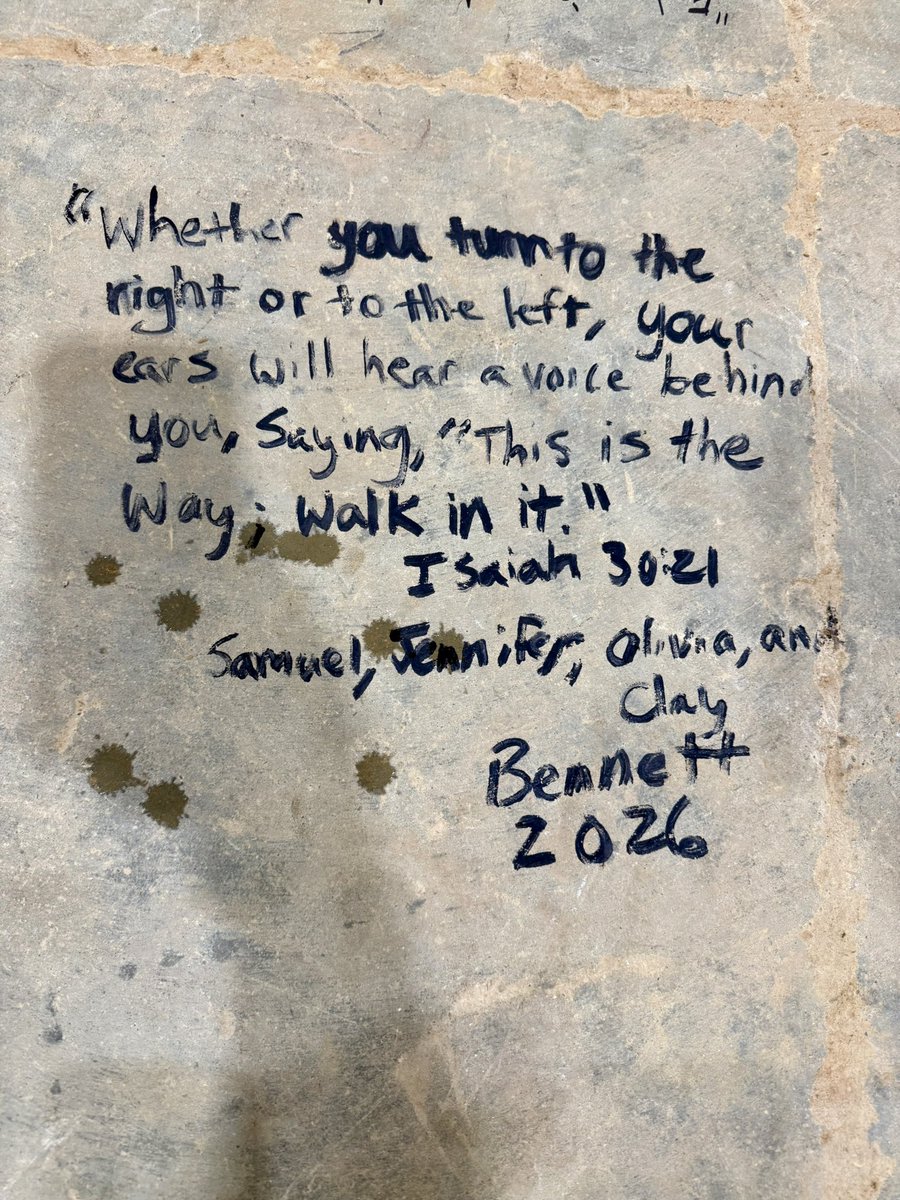 samuelbennett03's tweet photo. Tonight, our family wrote our name and Isaiah 30:21 on the floor of the new TCPS Christian Life Center before the hardwood is installed. 🦅

Praying this place will always be filled with faith, fellowship, worship, learning, and memories for generations to come. https://t.co/eYaXStIuOn