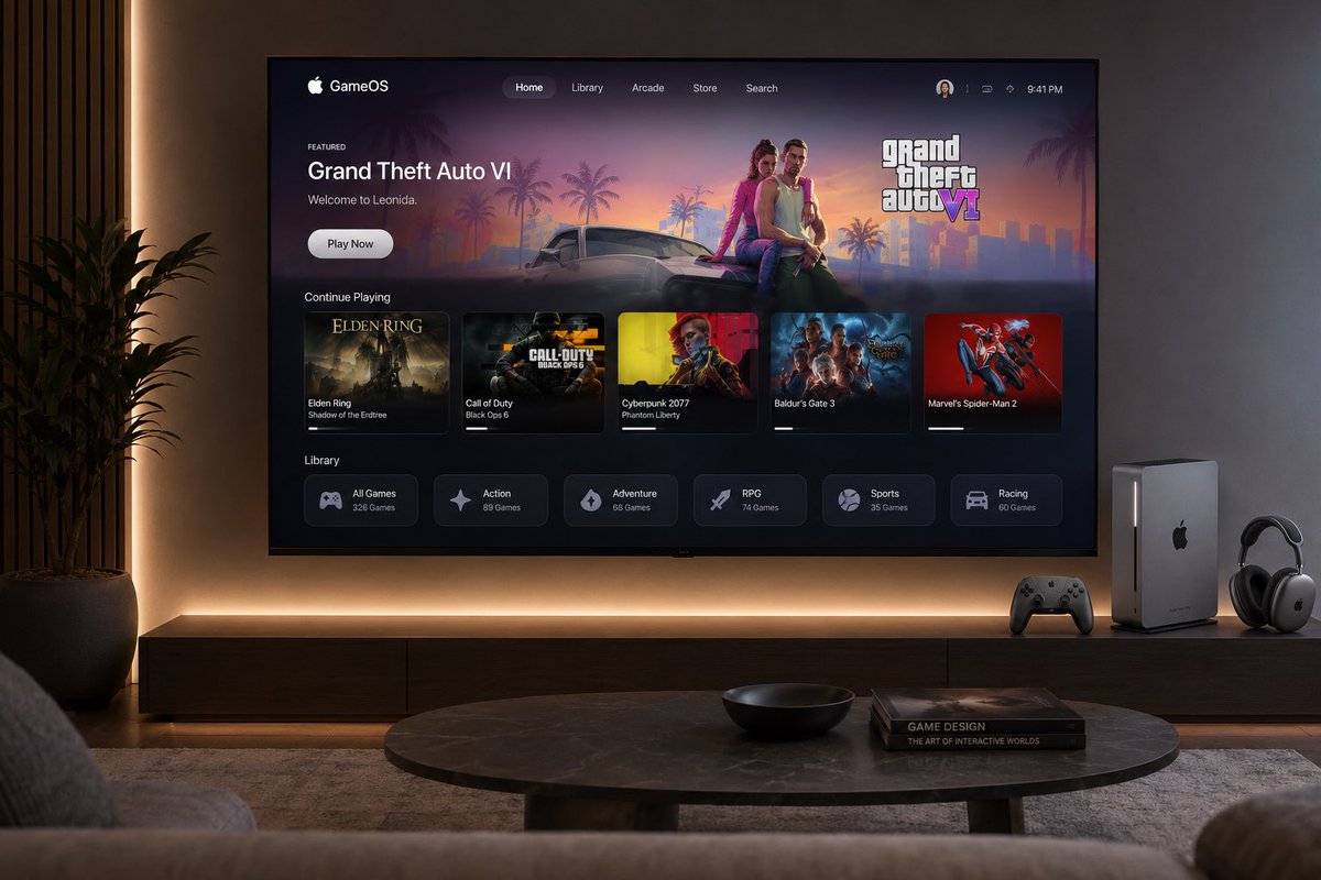 AngoPW's tweet photo. Turned on my Xbox for the first time in forever and it got me thinking….

What if Apple entered the console wars? 🎮🍎

Introducing the concept of Apple Vision Play — a premium gaming console powered by the M5 chip, designed around Apple’s biggest strengths: performance, ecosystem, and simplicity.

Why it could compete with PlayStation and Xbox:

• M5 silicon delivers industry-leading performance-per-watt
• Seamless integration with iPhone, iPad, Mac, Vision Pro, and Apple TV
• Instant game switching and cloud saves across every Apple device
• A redesigned GameOS with Apple’s signature clean, intuitive UI
• AirPods Max-inspired spatial audio for immersive gaming
• Access to the world’s biggest AAA franchises alongside Apple Arcade exclusives
• Best-in-class sleep/resume, software updates, and system stability
• A premium living room experience built for both casual and hardcore gamers