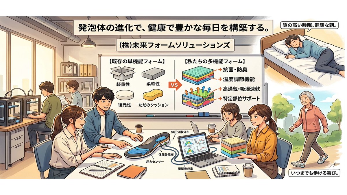 absorlabo's tweet photo. 使わない＆目撃しない日は無い「発泡体」。軽量で柔軟、復元性から対象物保護は、老若男女問わずイメージ可能ゆえに梱包材、シューズパーツ、寝具に豊富な実績。満足？更に＋機能で多機能フォーム（発泡体）具現化から、健康で豊かな日常生活構築コンセプトでスタートアップ企業が邁進中。 https://t.co/cNjIaXtTng